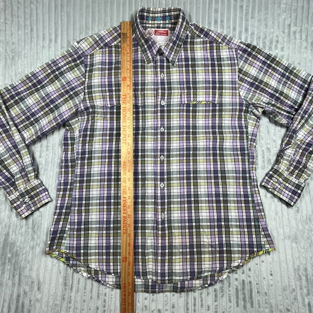 Robert Graham Freshly Laundered Button Up Shirt Men's L Purple Green Plaid Roll - Picture 8 of 13